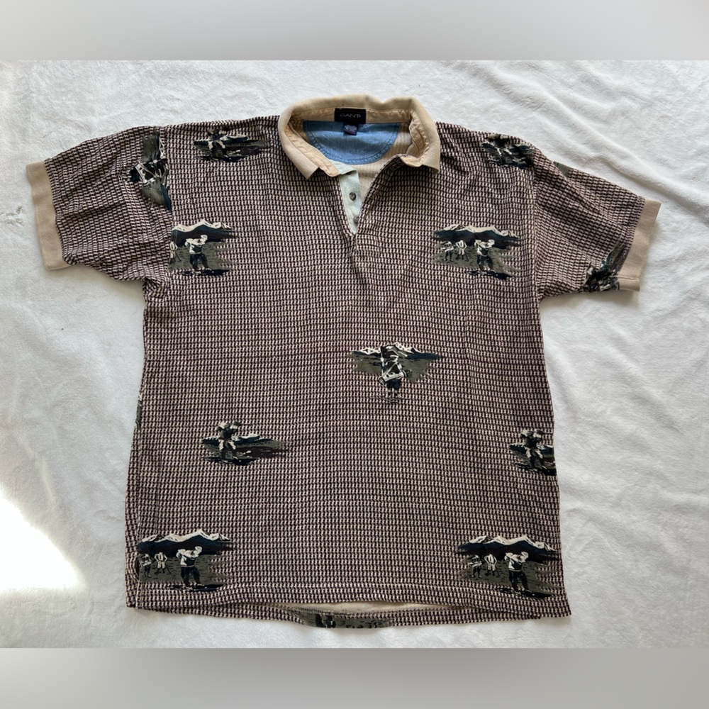 Vintage Gant Golf Scene Houndstooth Polo Shirt